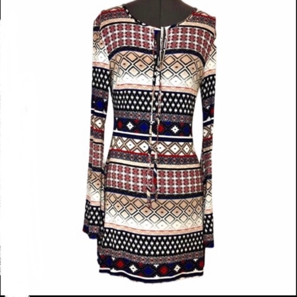 Teeze Me NWOT Tribal Print Bell Sleeve Dress 7
